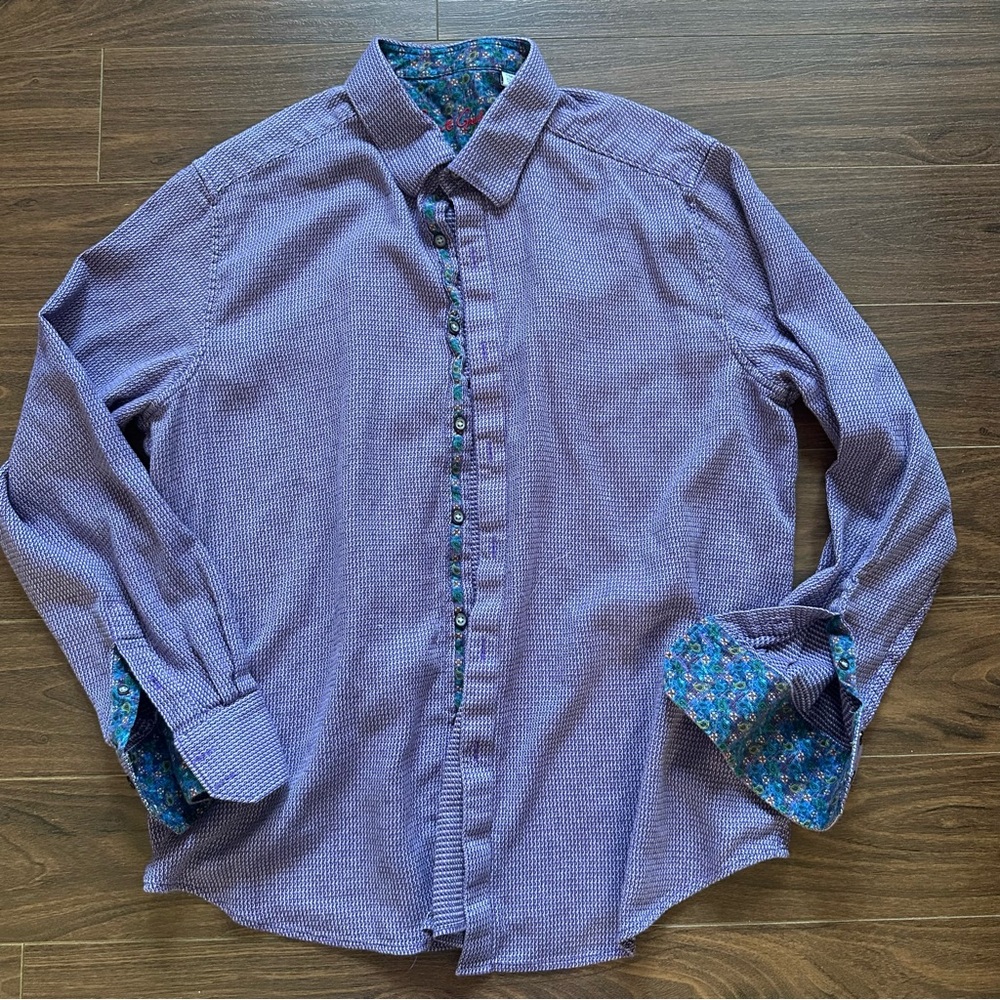 Robert Graham Classic Lavender Checkered Shirt with Floral Accents
